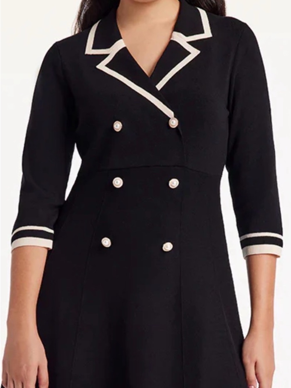 NWT Goelia Elegant Black Dress, Cream Trim, Double-Breasted Pearl Buttons - Sz L - Picture 8 of 8